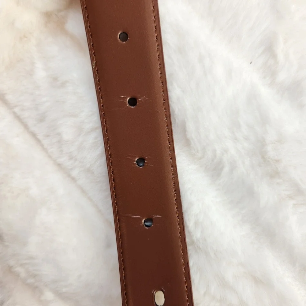 Mio Marino Mens Brown Genuine Leather Belt Size 50 Gunmetal Buckle Dress Belt